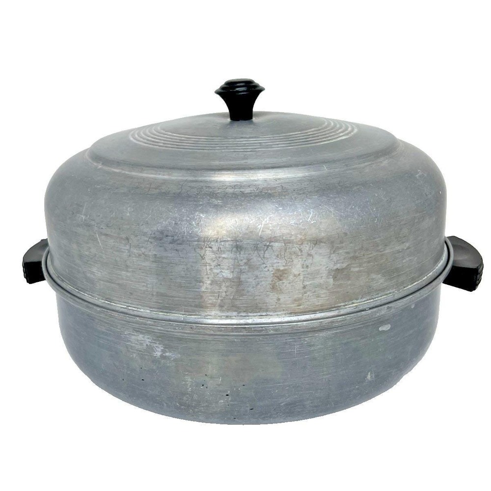 Vintage Aluminum Dutch Oven Stock Pot w/ Lid & Rack Steamer Insert Large